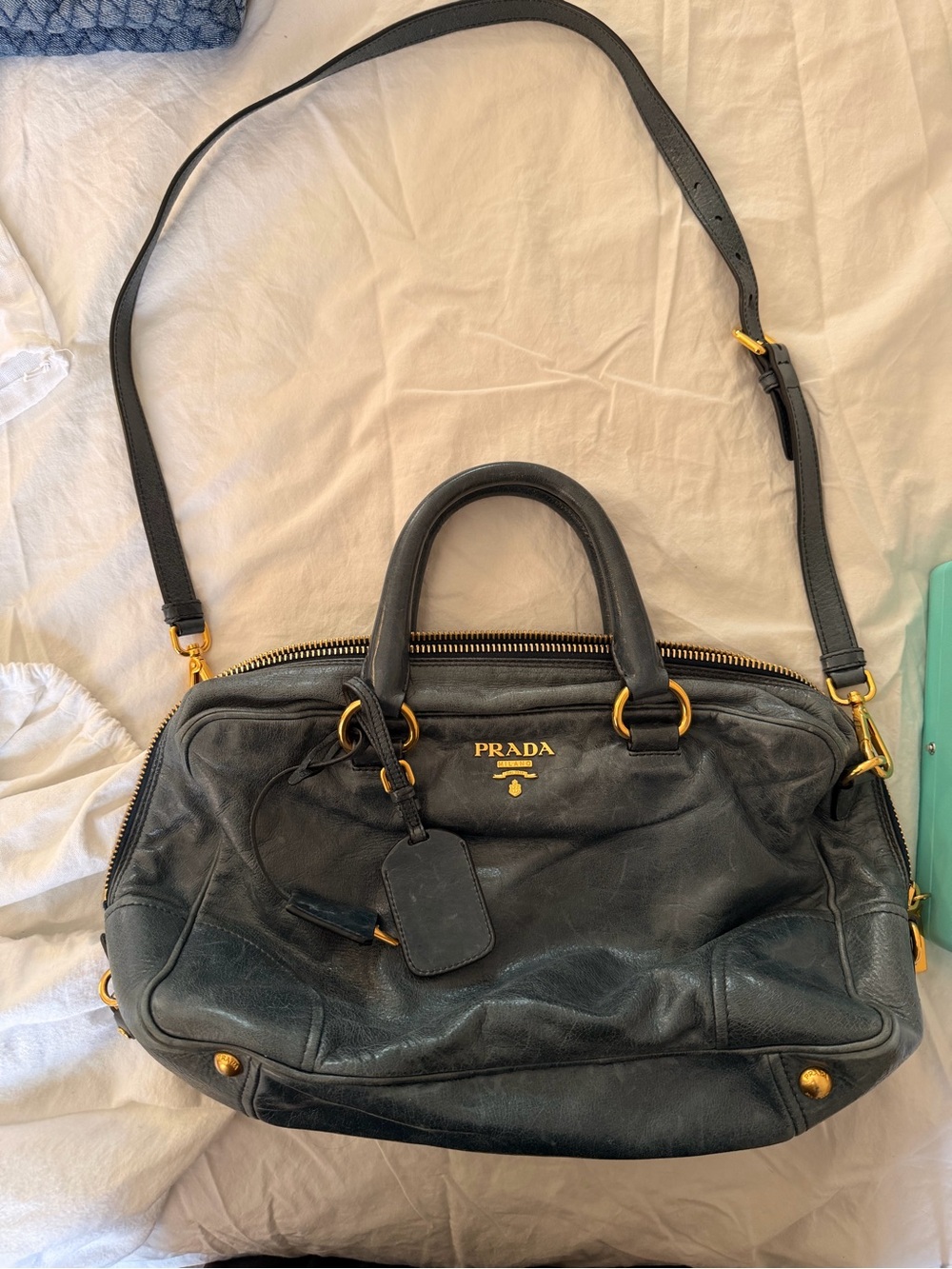 Prada Leather Duffel with Gold-Tone Hardware